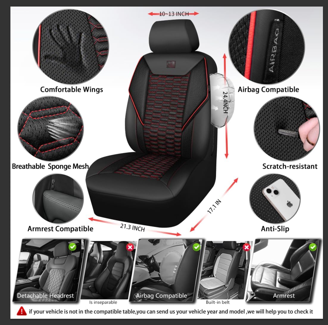 Detalle de CAR PASS 3D Foam Mesh Leather Seat Covers, Universal
