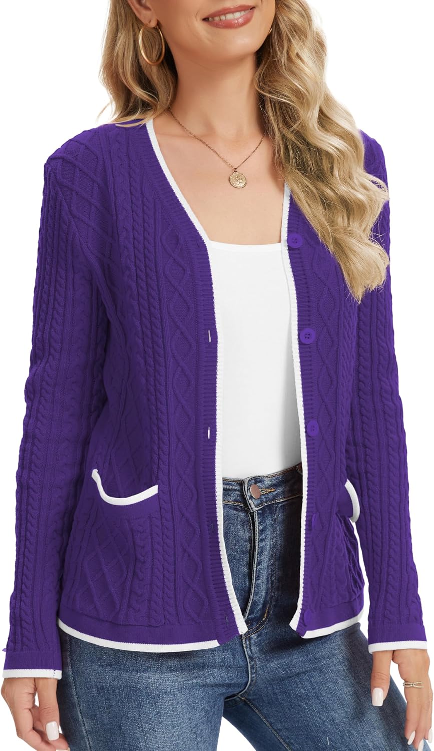 Thumbnail 4 de QUEZHU Women's V-Neck Button Cardigan with Pockets