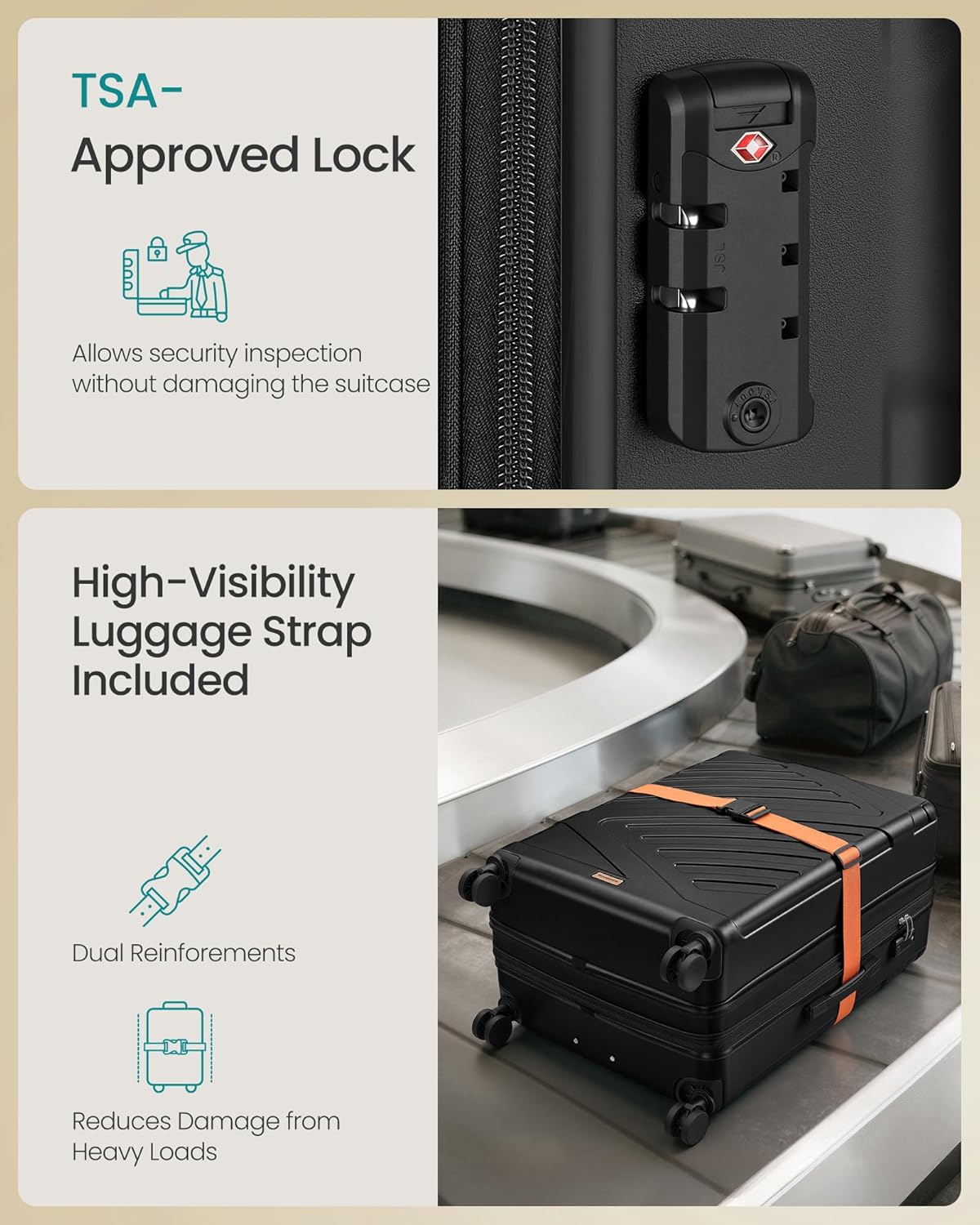 Thumbnail 4 de SONGMICS 28 Inch ABS Hard Shell Suitcase with TSA Lock and 4 Double Spinner Wheels – Ink Black