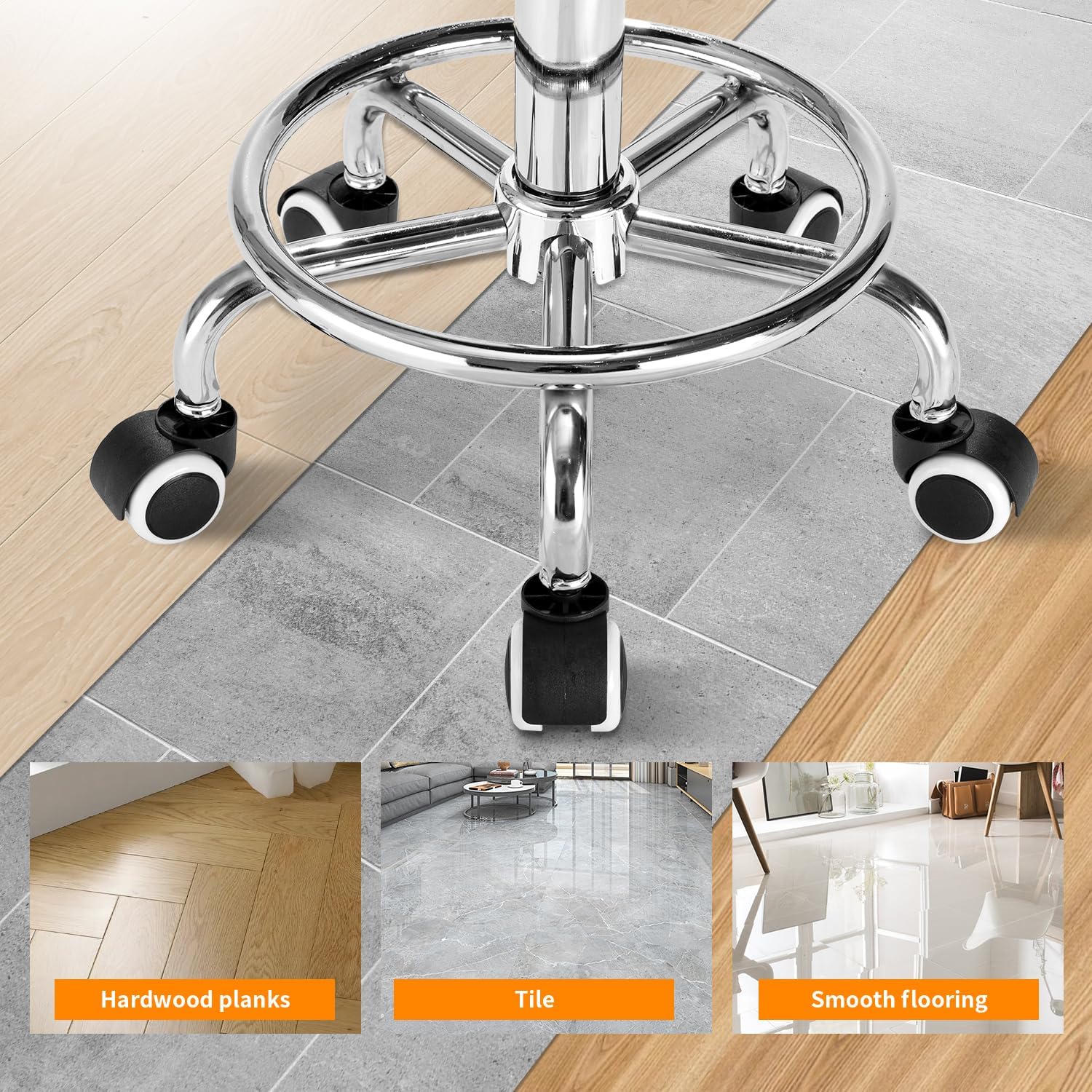 Thumbnail 4 de Rolling Stool PU Leather Round 14.6" seat