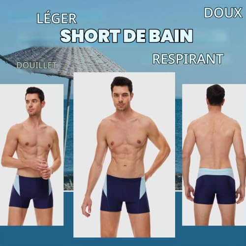 Detalle de AMZSPORT Maillot de Bain Homme Short de Bain à Séchage Rapide – Bleu, L