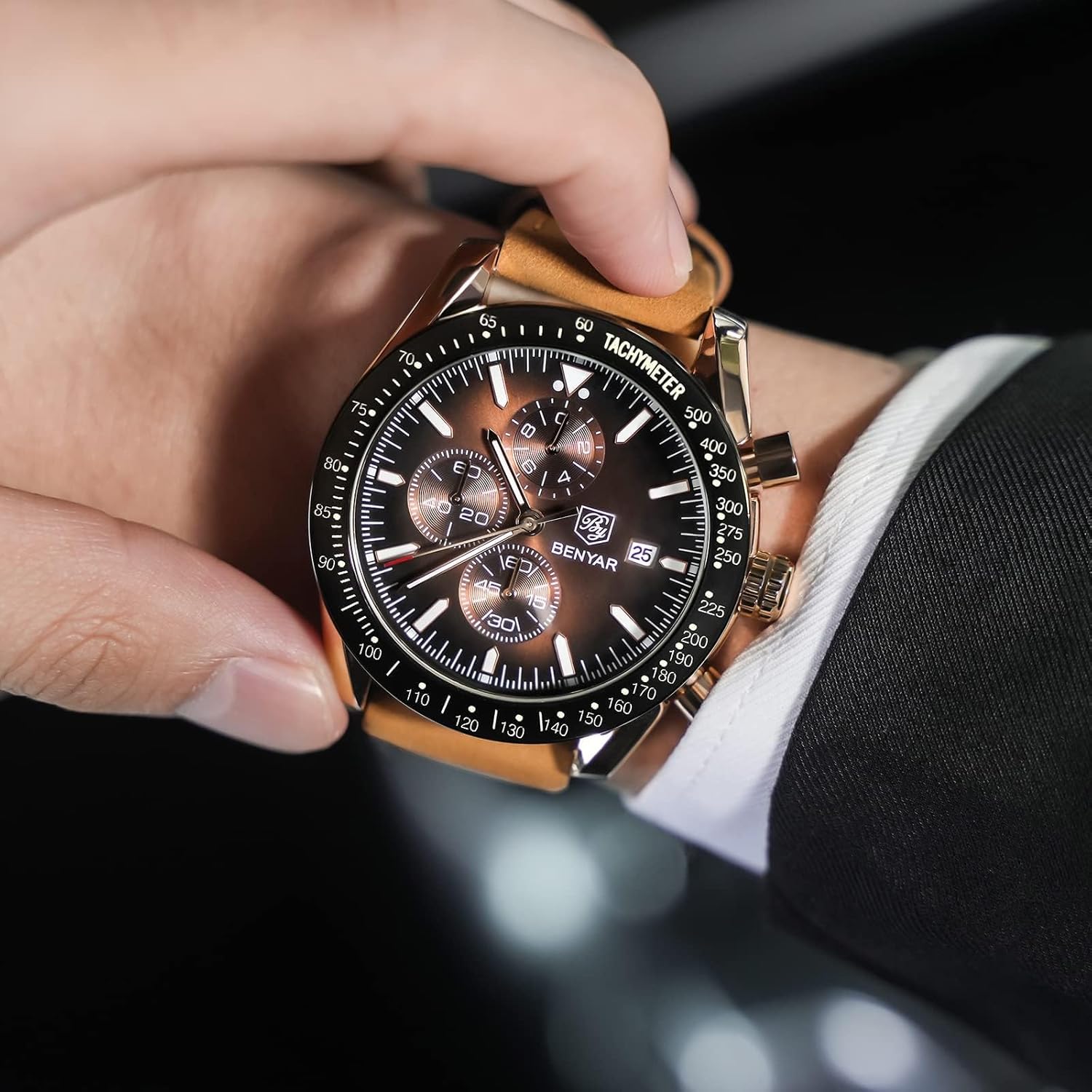 Detalle de BENYAR Orologio da Uomo Cronografo Analogico al Quarzo – design elegante, impermeabile e luminoso