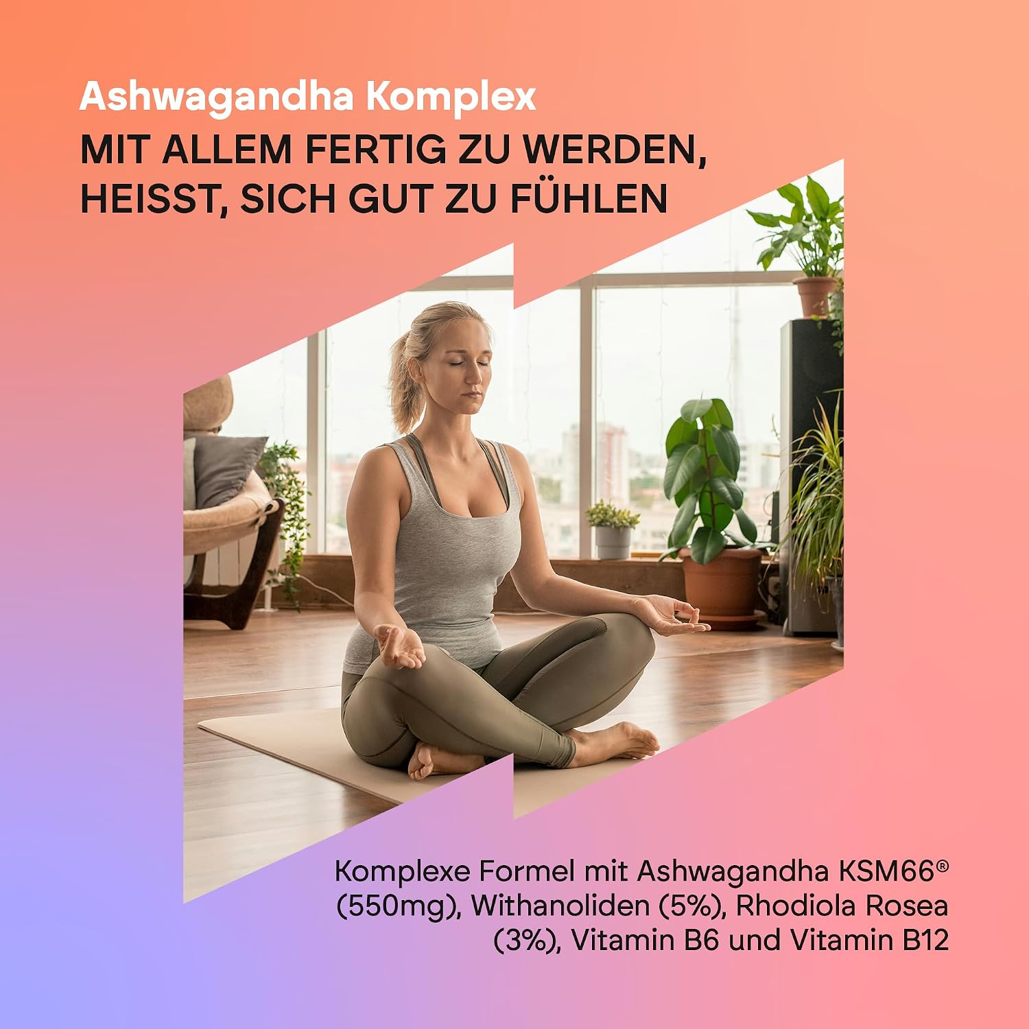 Detalle 2 de Ashwagandha KSM-66 610mg – Rhodiola Rosea, 5% Withanolide, Vitamin B6 & B12, 60 Kapseln vegan (Nutralie)