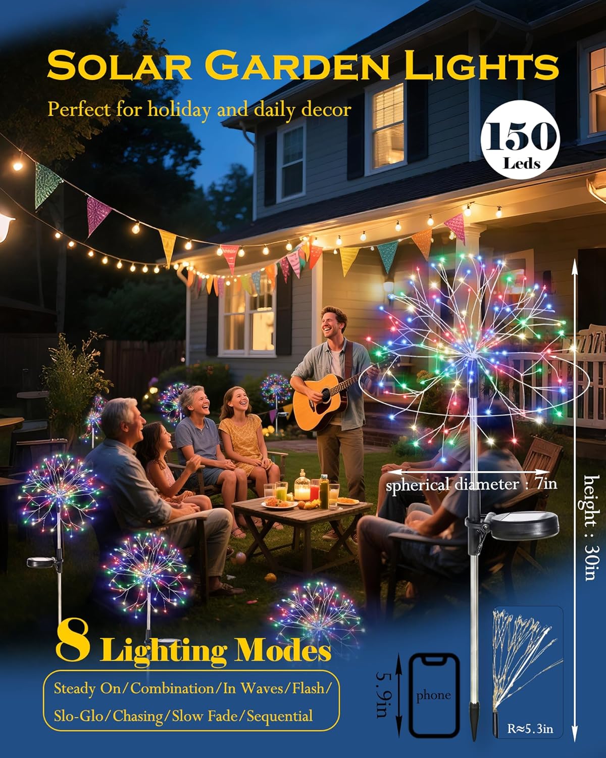 Thumbnail 1 de INMKALI Solar Garden Lights Outdoor 2-Pack: 150 LEDs Fairy Firework Path Lights