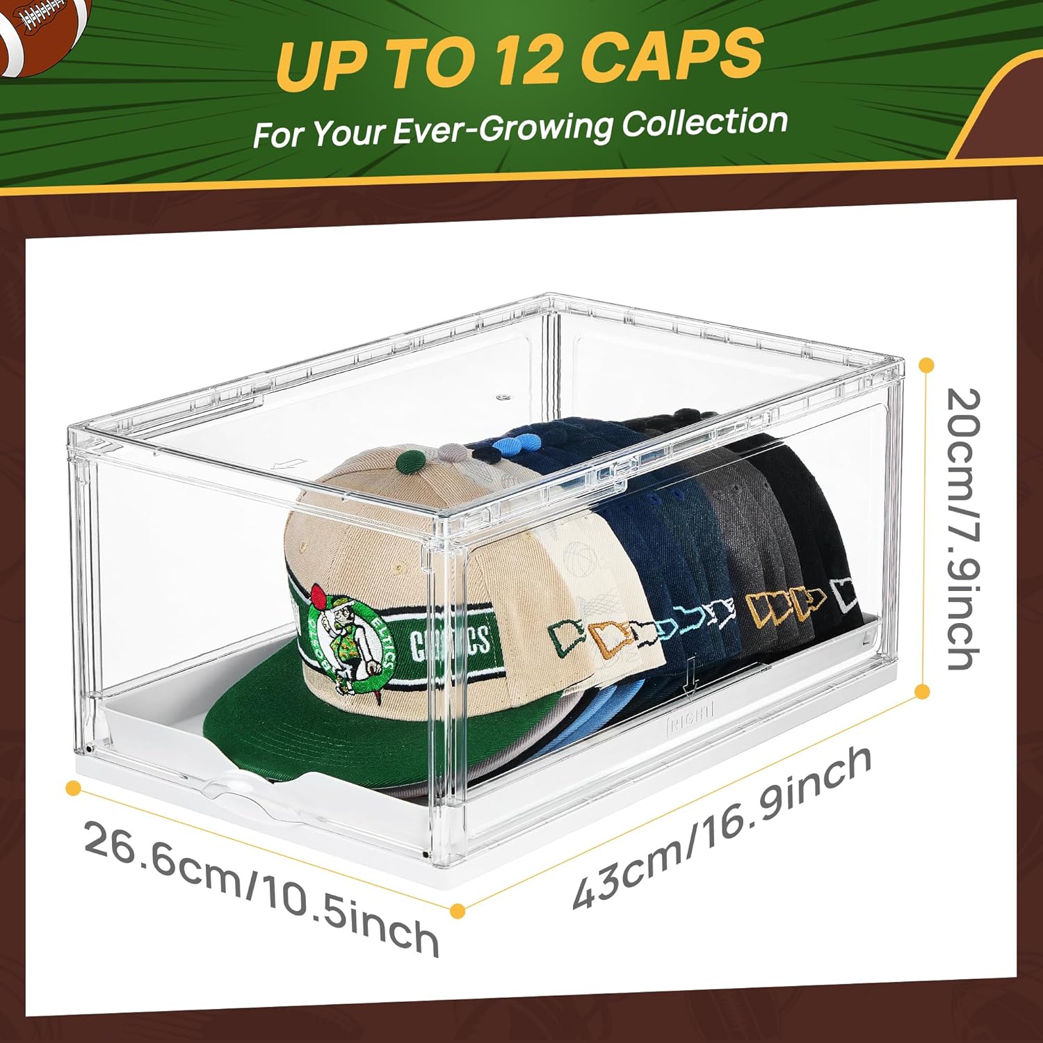 Detalle de Vtopmart 2 Pack Hat Organizer: Clear, Stackable Storage for 24 Hats with Sliding Tray