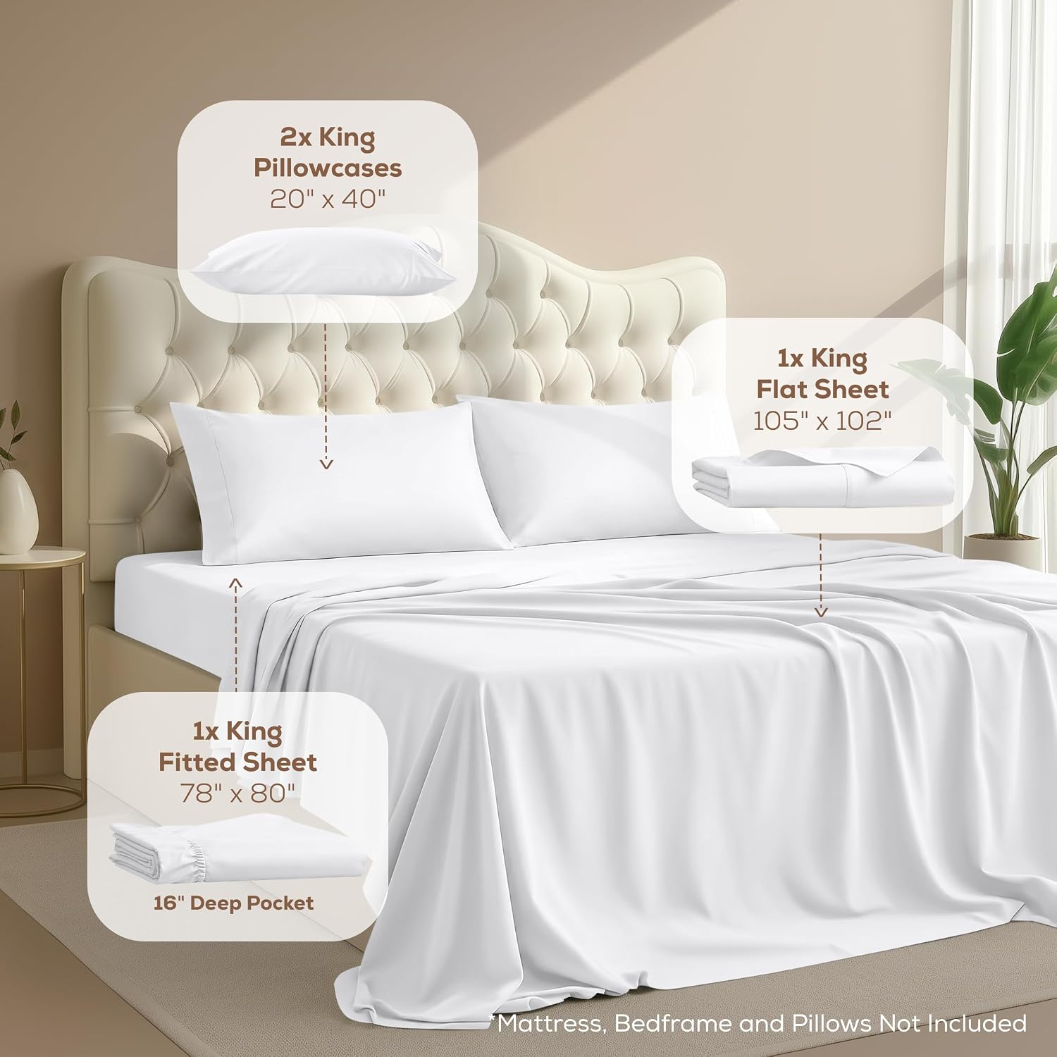 Thumbnail 1 de Utopia Bedding komplet pościeli King, 4-częściowy, ze szczotkowanej mikrofibry, biały