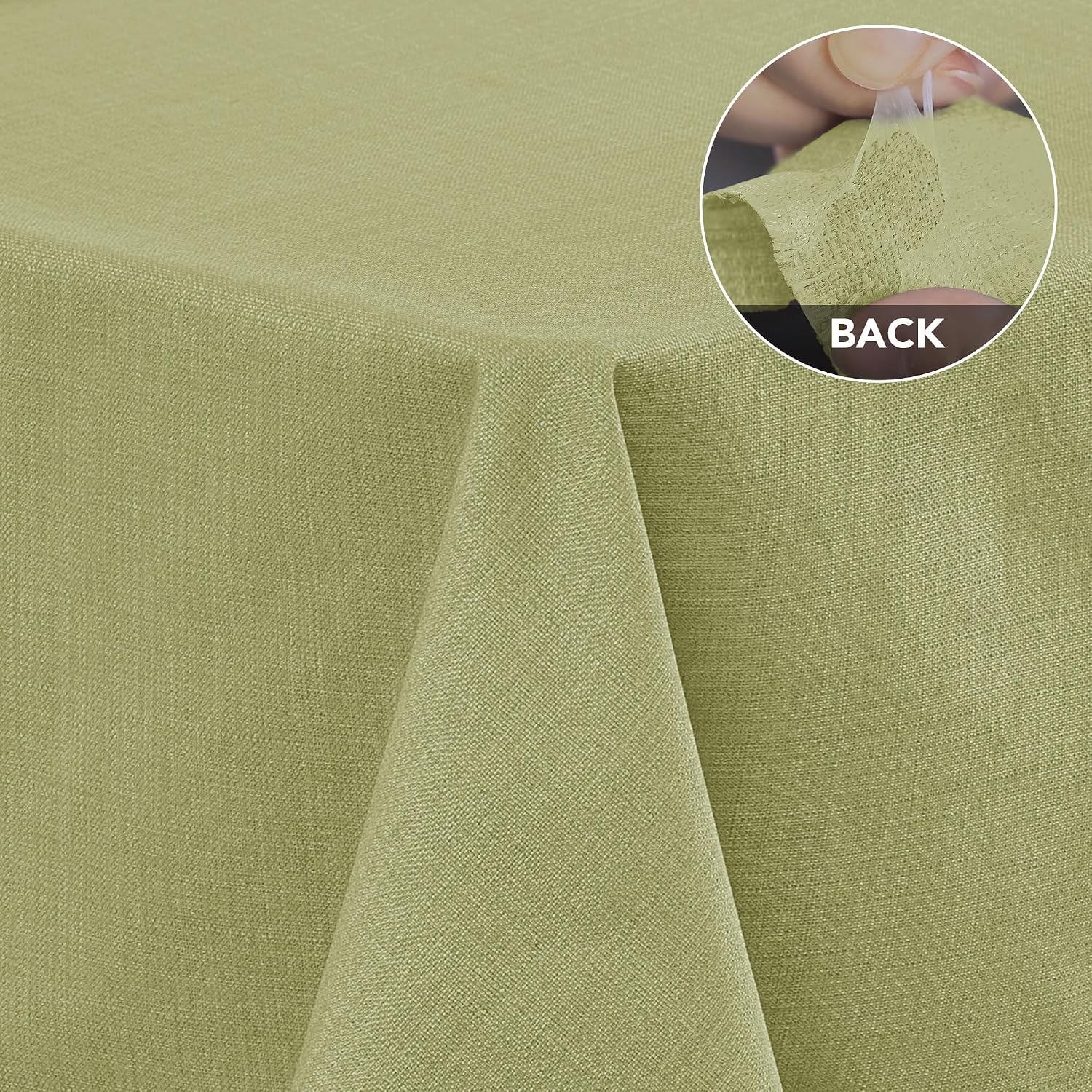 Detalle de Deconovo Matcha wodoodporny obrus 300 × 150 cm, zielony, o wyglądzie lnu