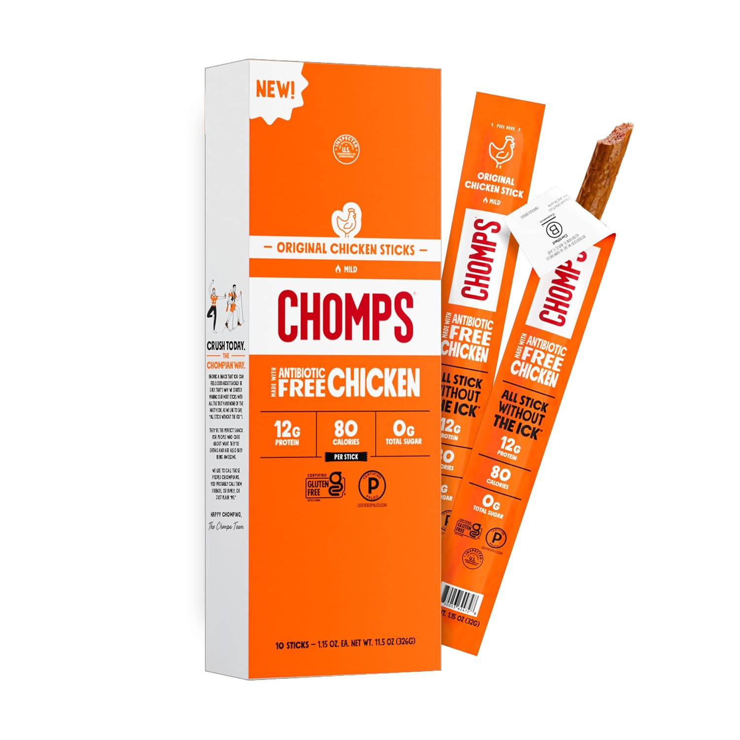 Detalle de Chomps Original Chicken Protein Snack Sticks, 10-Count, 12g Protein, Zero Sugar