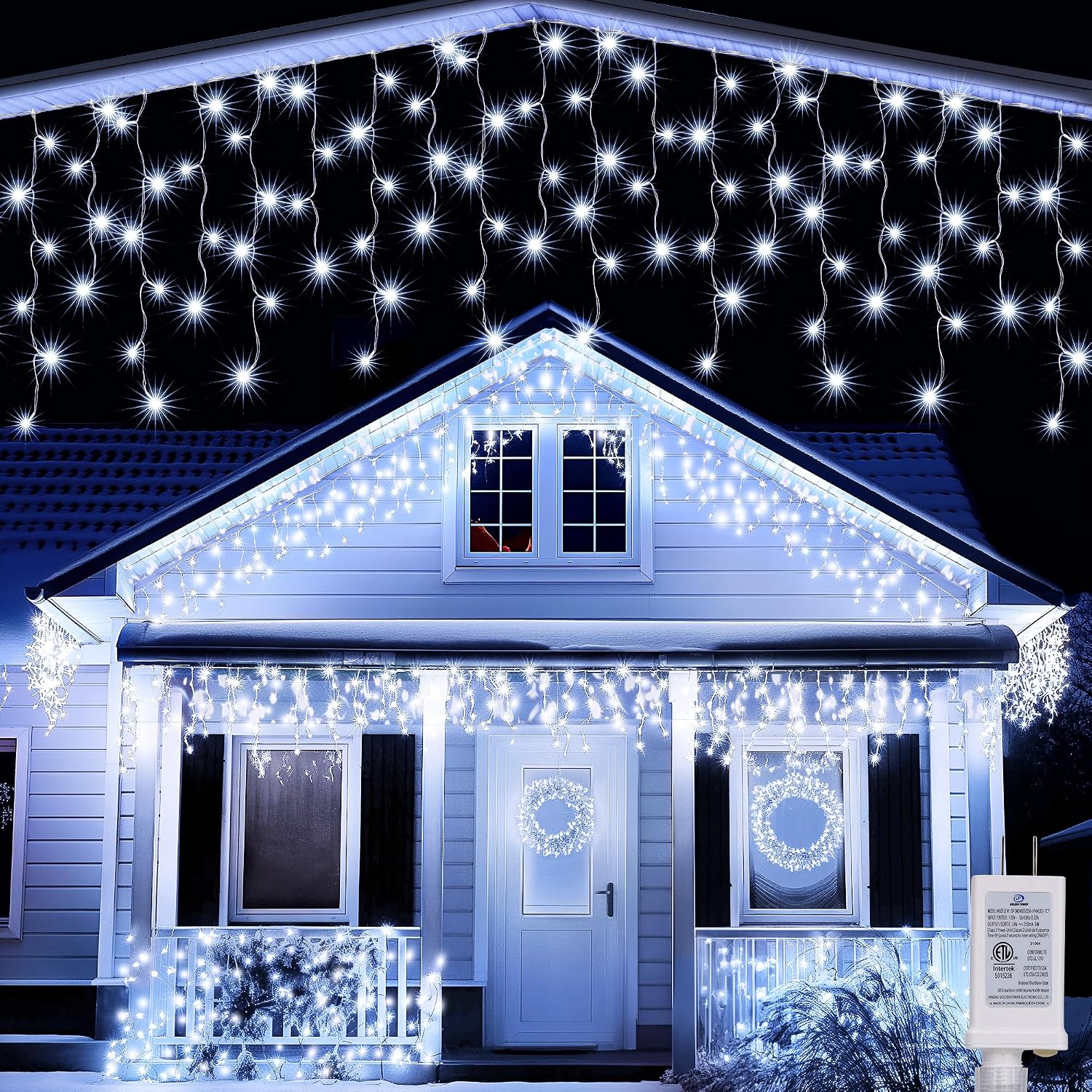 Detalle de Joomer SSL0200-I-24V 33 ft White LED Icicle Lights, 50 Drops, 8 Modes