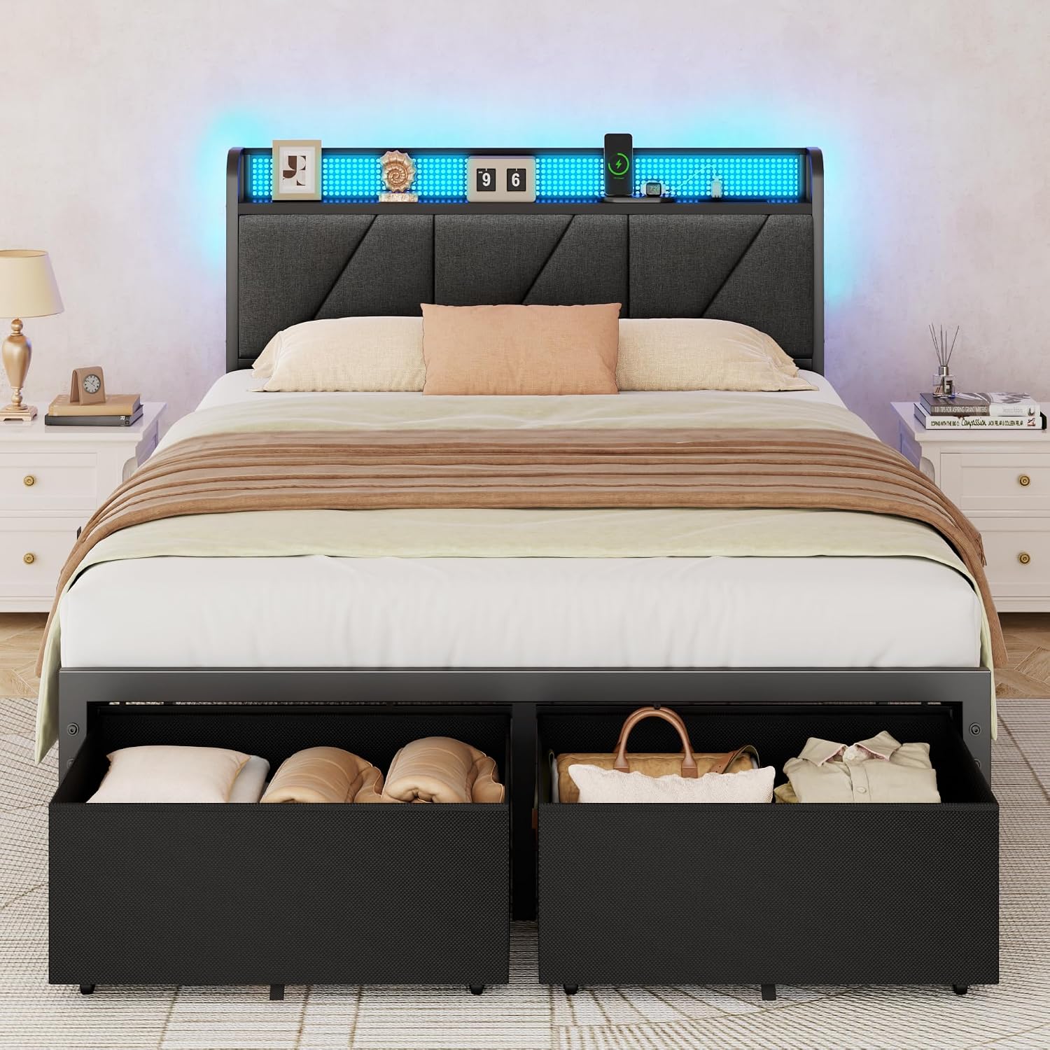 Detalle de Furnulem Full Bed Frame with Upholstered Headboard