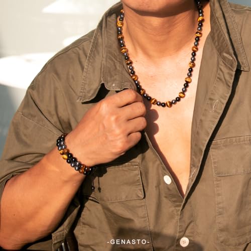 Detalle 2 de GENASTO Healing Crystal Necklace: Black Obsidian, Tiger Eye & Hematite for Triple Protection
