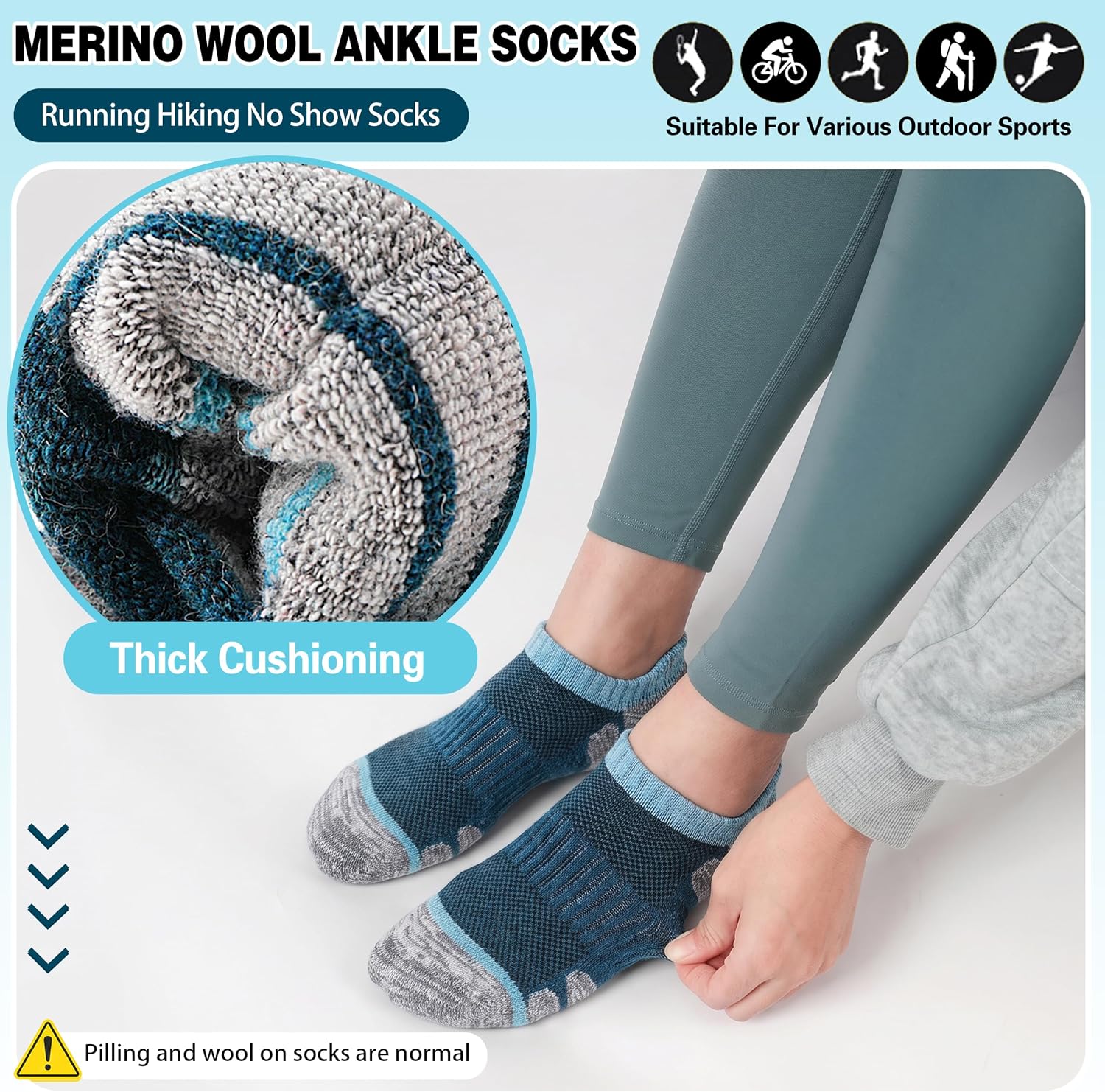 Detalle de Merino Wool Running Socks, 6 Pairs