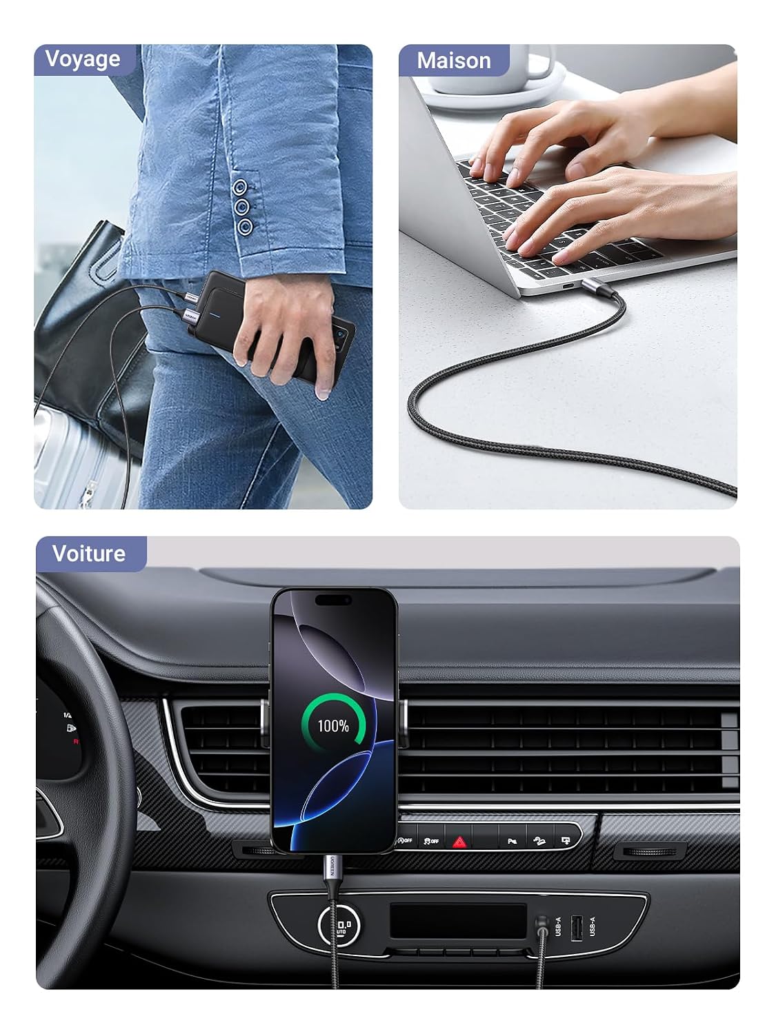 Thumbnail 6 de UGREEN USB-A-naar-USB-C-kabels, 2 stuks van 2 m, 3 A en 18 W