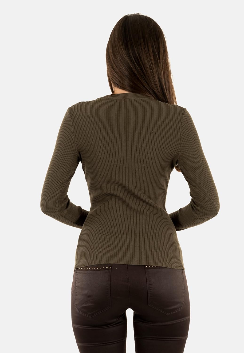 Detalle 2 de Morgan 252-mrayu Pull Femme : pull côtelé à col rond, coupe ajustée