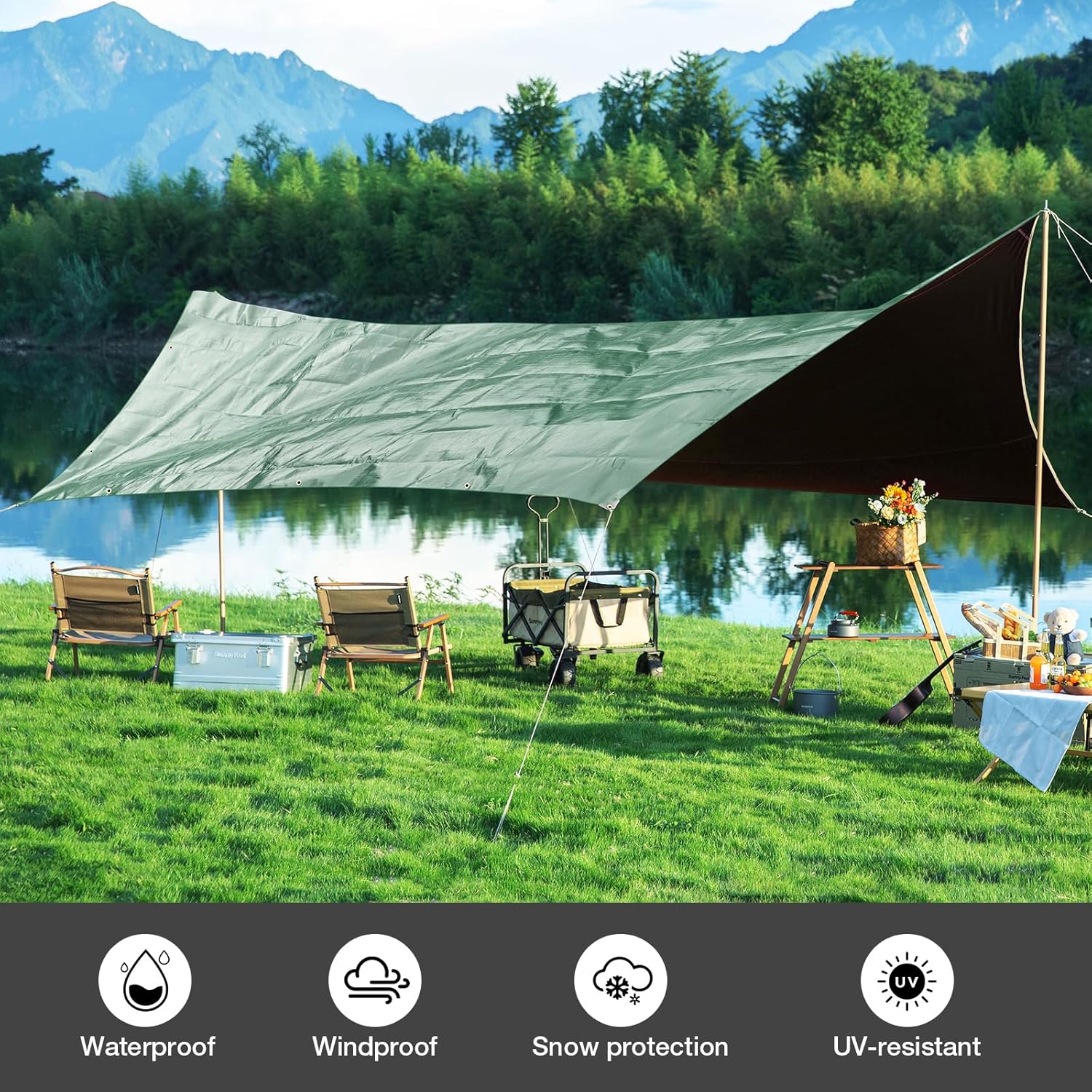 Thumbnail 6 de Pattiumo Tarp Waterproof 10 x 20 FT 14 Mil Heavy-Duty Multipurpose Tarp (Dual Color, UV/All-Weather) – Green/Brown