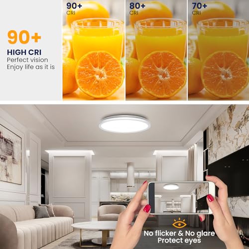 Detalle de Tyreses LED Deckenleuchte Dimmbar mit Fernbedienung, 24W RGB Farbwechsel – 30 cm