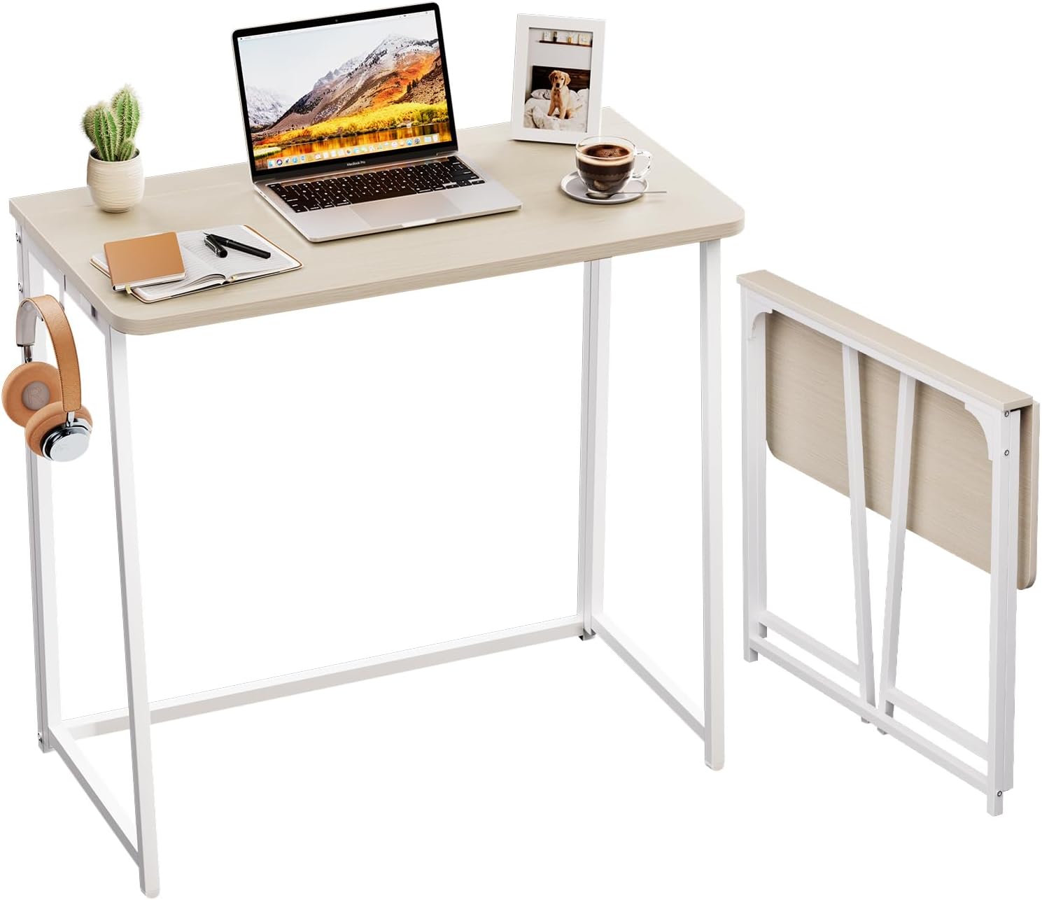 Detalle de WOHOMO Folding Desk (Small) 80cm foldable table in oak-style finish