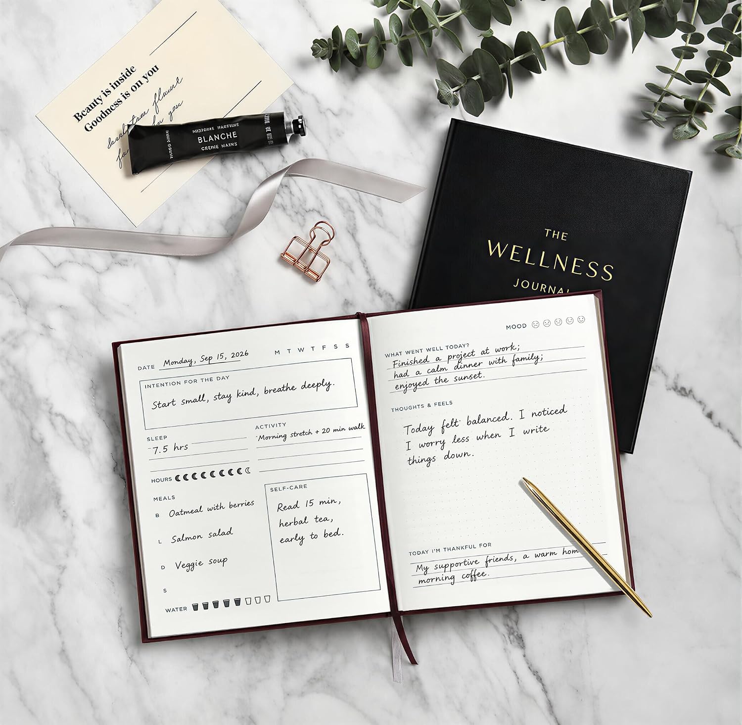 Detalle 2 de &And Per Se WJ-01 Wellness Journal, Undated Daily Planner, Black Hardcover