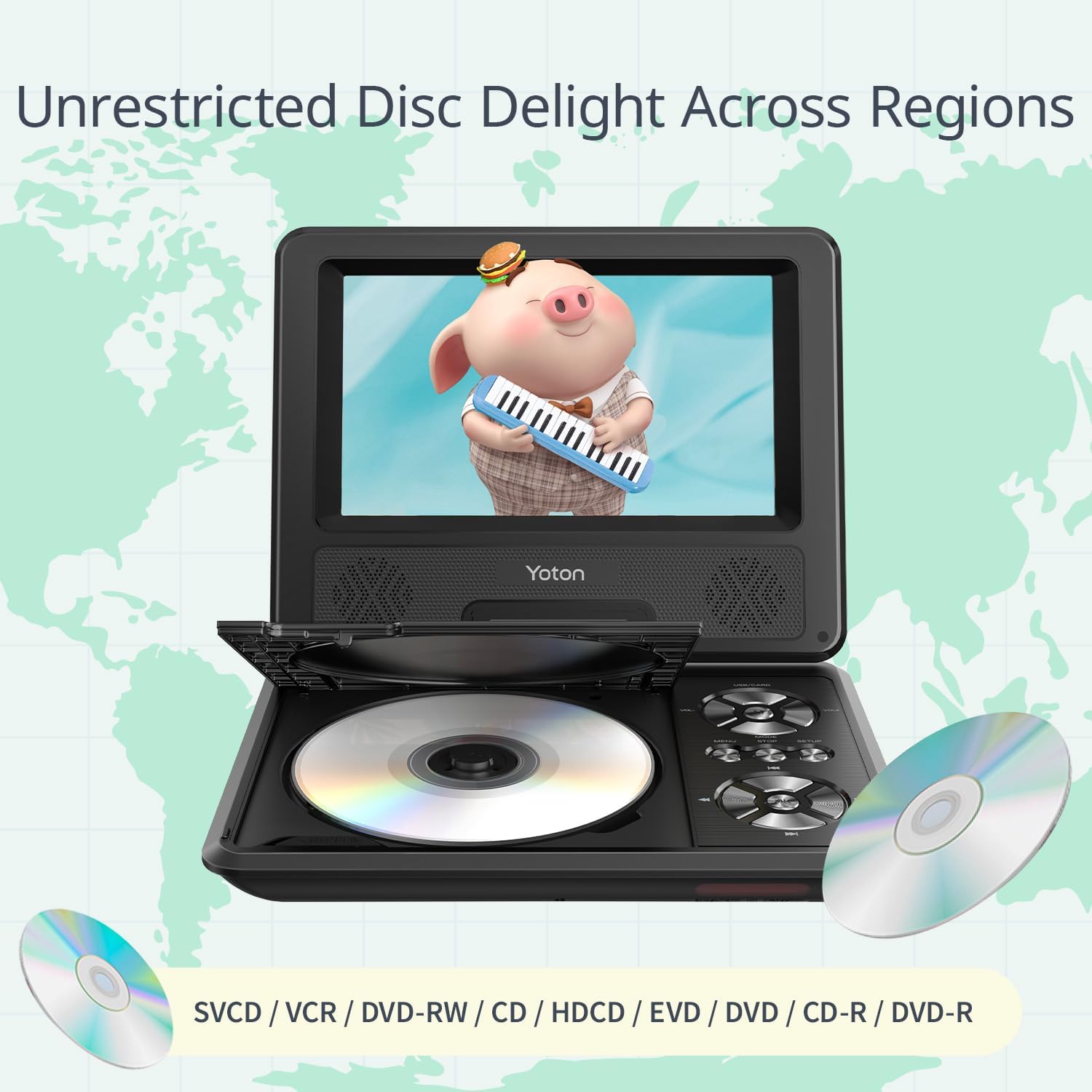 Detalle 2 de YOTON YD075 Portable DVD Player, 7.5-Inch Swivel Screen, 4–6-Hour Battery
