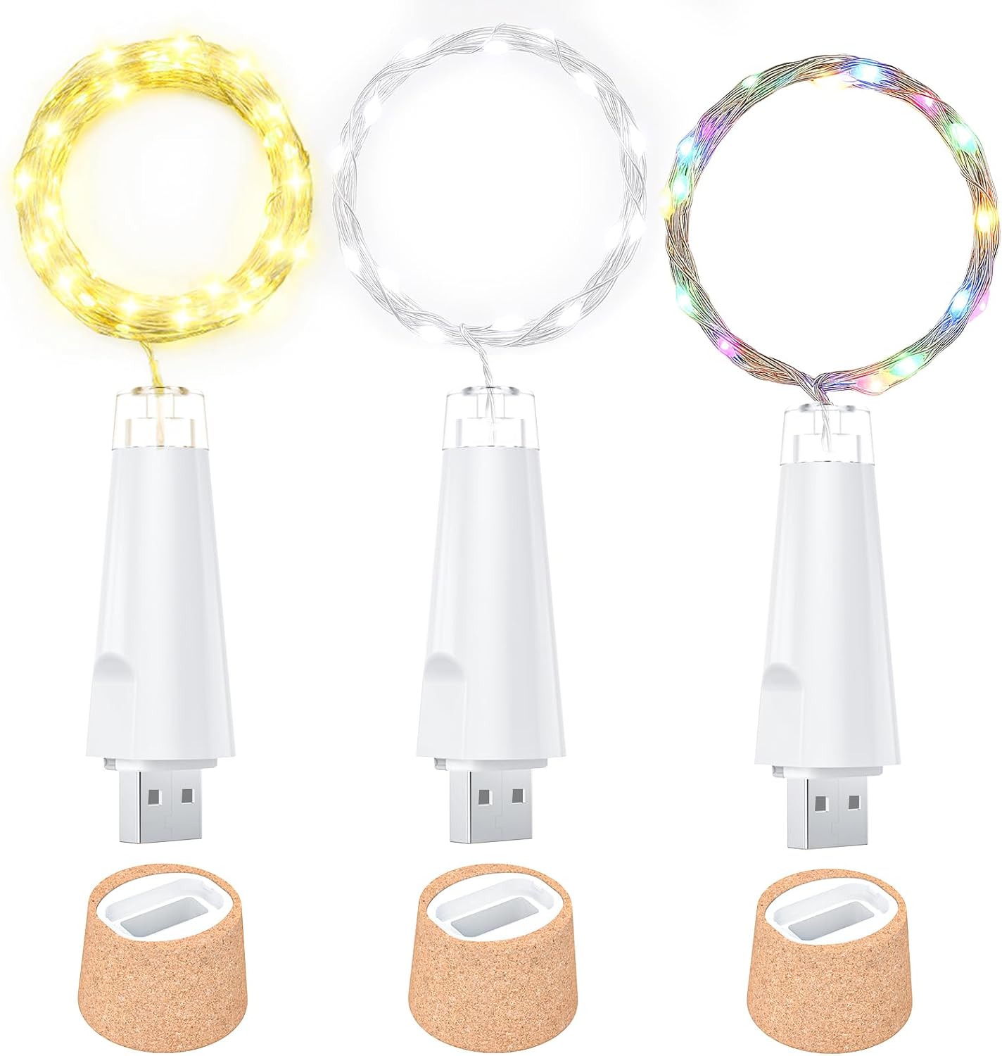 Detalle de Ceepko Luci Bottiglia USB ricaricabile con sughero e filo di rame, 20 LED – Bianco caldo, 3 pezzi