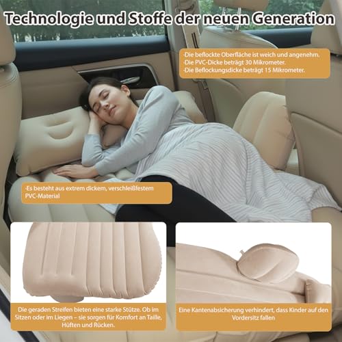 Detalle de Hoapin Auto Matratze SUV – Aufblasbare 135 x 82 x 40 cm mit Luftpumpe, 2-in-1 Schlafmatratze/Schlafsofa