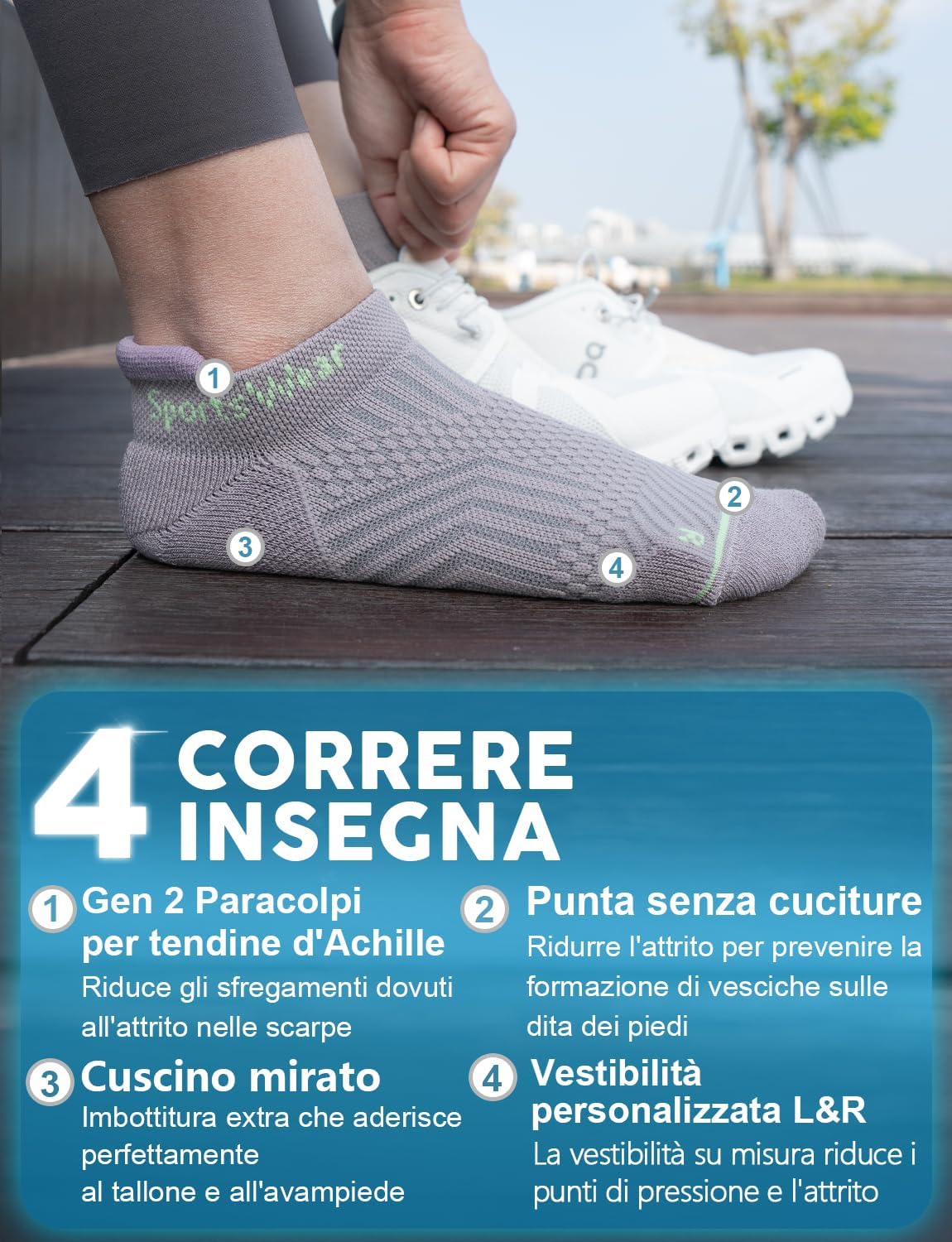 Detalle de Juclise Calzini da corsa invisibili a compressione con Coolmax e viscosa di bambù (donna)