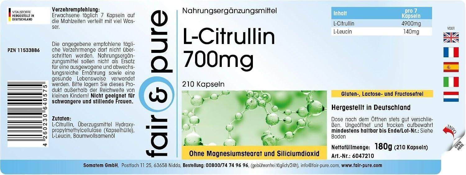 Thumbnail 6 de Fair & Pure L-Citrullin 700mg – 210 Kapseln, vegan, hergestellt in Deutschland