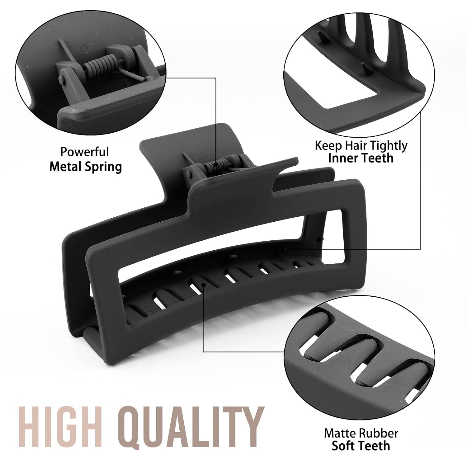 Detalle de ZYTJ Z-5-Black Jumbo Hair Claw Clips, 5-Inch Matte Black, 4-Pack