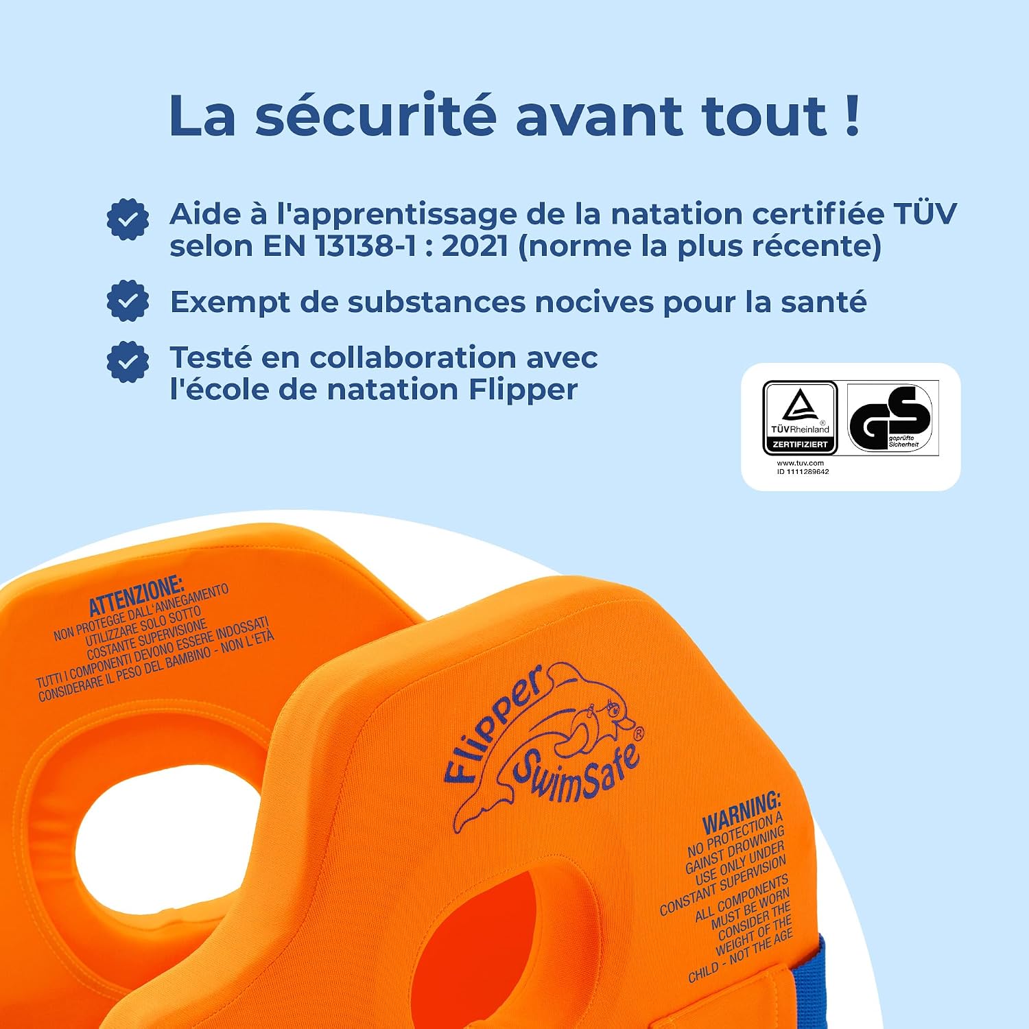Detalle de Flipper SwimSafe 1400 – Gilet de Sauvetage pour Enfants 11–30 kg avec Noyau en Mousse et Ajustement facile