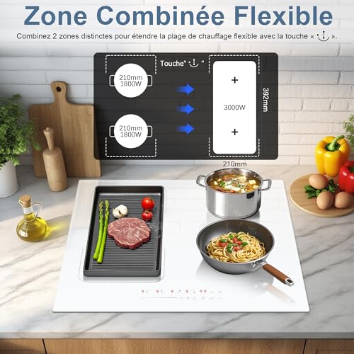 Detalle de Cooksir Plaque Induction Blanc 4 Feux avec Prise – 230 V, 3500 W