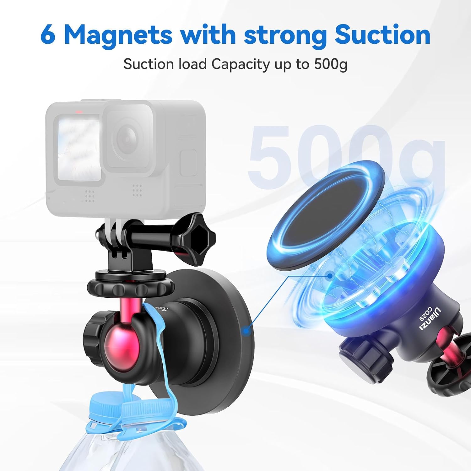 Detalle de ULANZI Support de caméra magnétique avec rotule 360° et 6 aimants intégrés (compat. Hero et DJI Osmo Action)