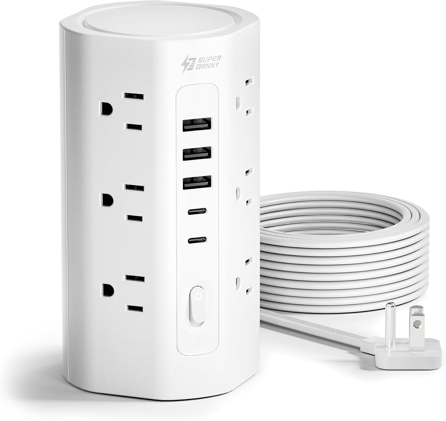 Detalle de Tower Power Strip: 17-in-1 Surge Protected Desk Charging Tower with 12 AC Outlets and 5 USB Ports (2 USB-C)