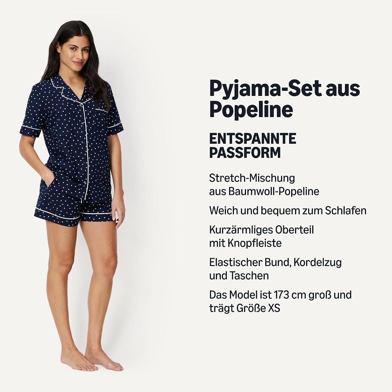 Detalle 2 de Amazon Essentials Damen Schlafanzug aus Baumwoll-Stretch-Popeline, Kurzarm + Shorts