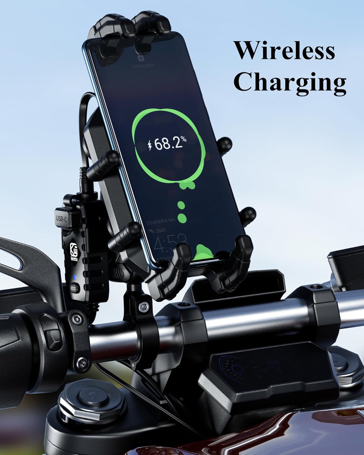 Thumbnail 3 de BRCOVAN Motorcycle Phone Mount with Qi 15W Wireless Charger & 30W PD USB-C Fast Charge