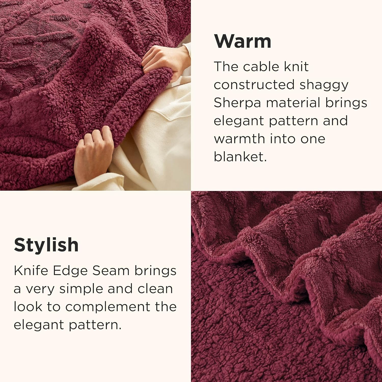 Thumbnail 3 de Bedsure Sherpa Fleece Throw Blanket (Red) – Reversible 220GSM & 250GSM, Single 130x150cm