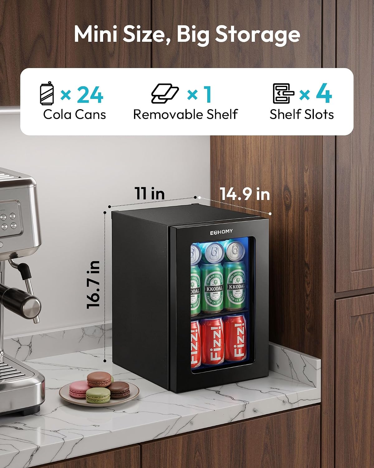 Detalle de EUHOMY FWC008-11 18L Beverage Refrigerator with Compressor Cooling and LED Light
