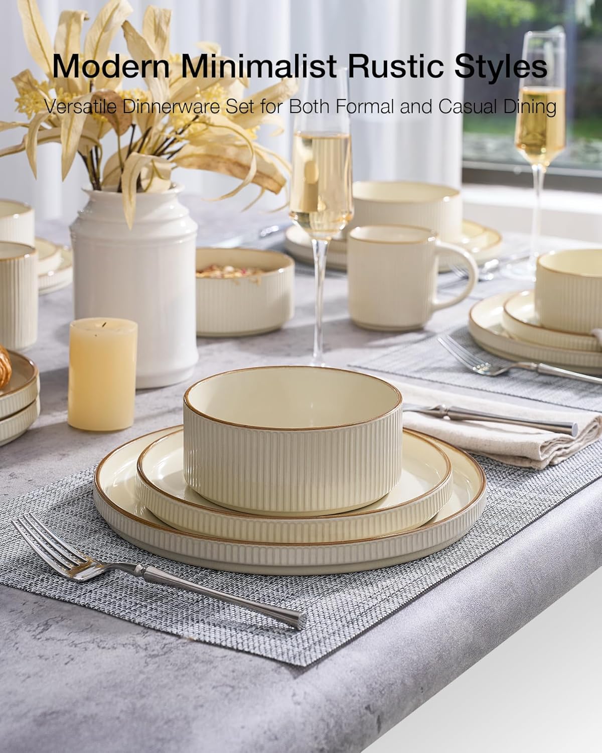 Thumbnail 1 de Famiware Star 12-Piece Stoneware Dinnerware Set (Cream) — Service for 4