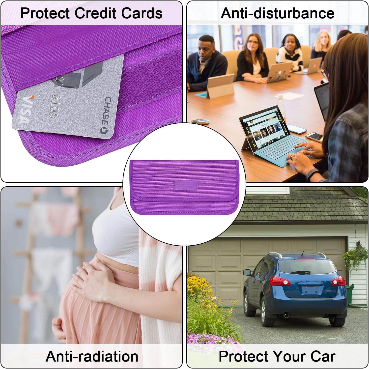 Detalle de wisdompro RFID Signal Blocking Bag (Faraday pouch) for cell phones and car keys, purple