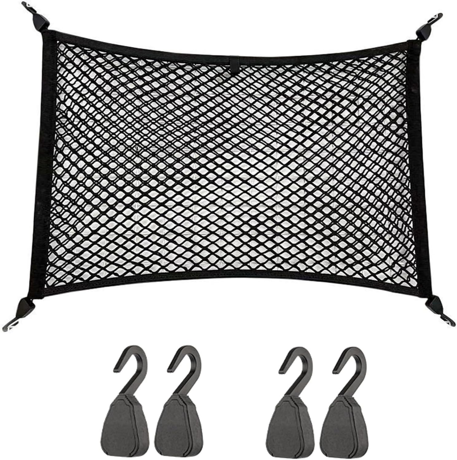 Detalle de JT-HLM Cargo Net Stretchable Nylon Mesh (Adjustable Elastic Car Boot Net, 60x100cm) with 4 ABS Hooks