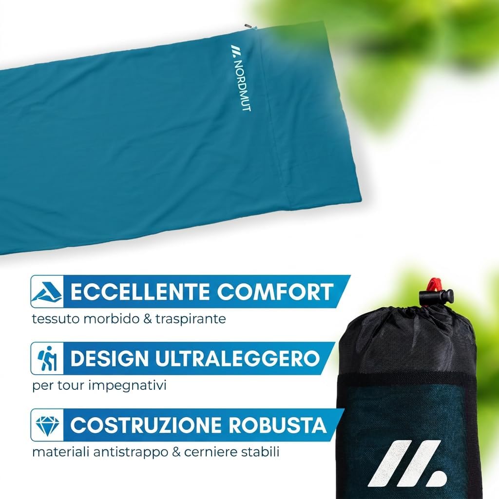 Detalle 2 de NORDMUT Sacco a pelo in microfibra con chiusura lampo continua – estivo da viaggio 220 x 90 cm