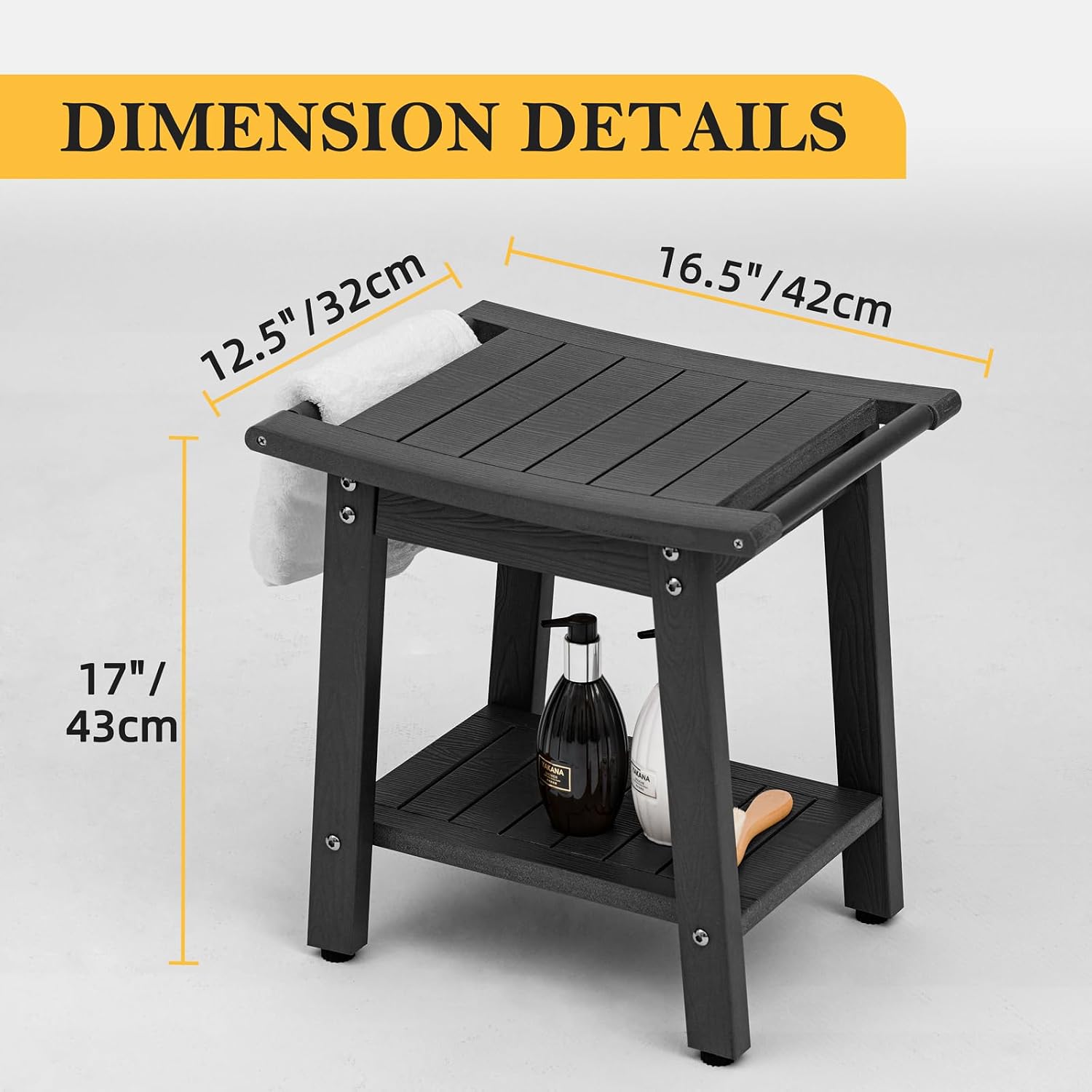 Thumbnail 6 de WISHCII HDPE Shower Bench Seat, HIPS Chair with Storage Shelf and Towel Rack