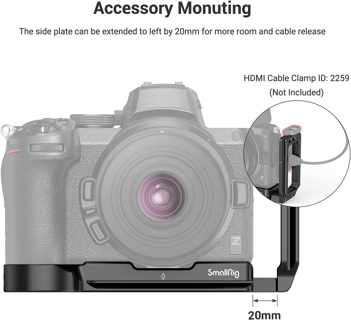 Detalle 2 de SMALLRIG L Bracket 2947 pour Nikon Z5 / Z6 / Z6II / Z7 / Z7II (plaque Arca, anti-torsion)