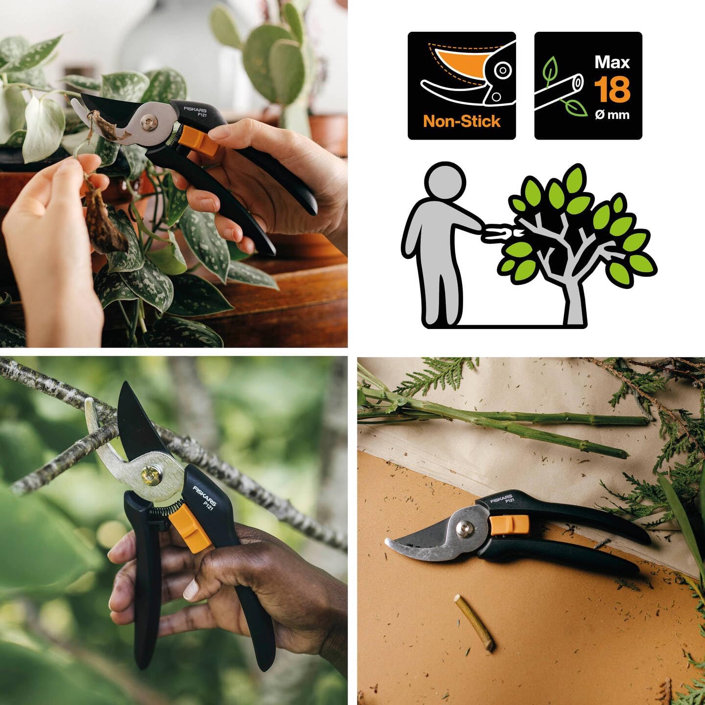 Detalle 2 de Fiskars P121 sekatör för färska grenar med non-stick-beläggning och FiberComp-handtag