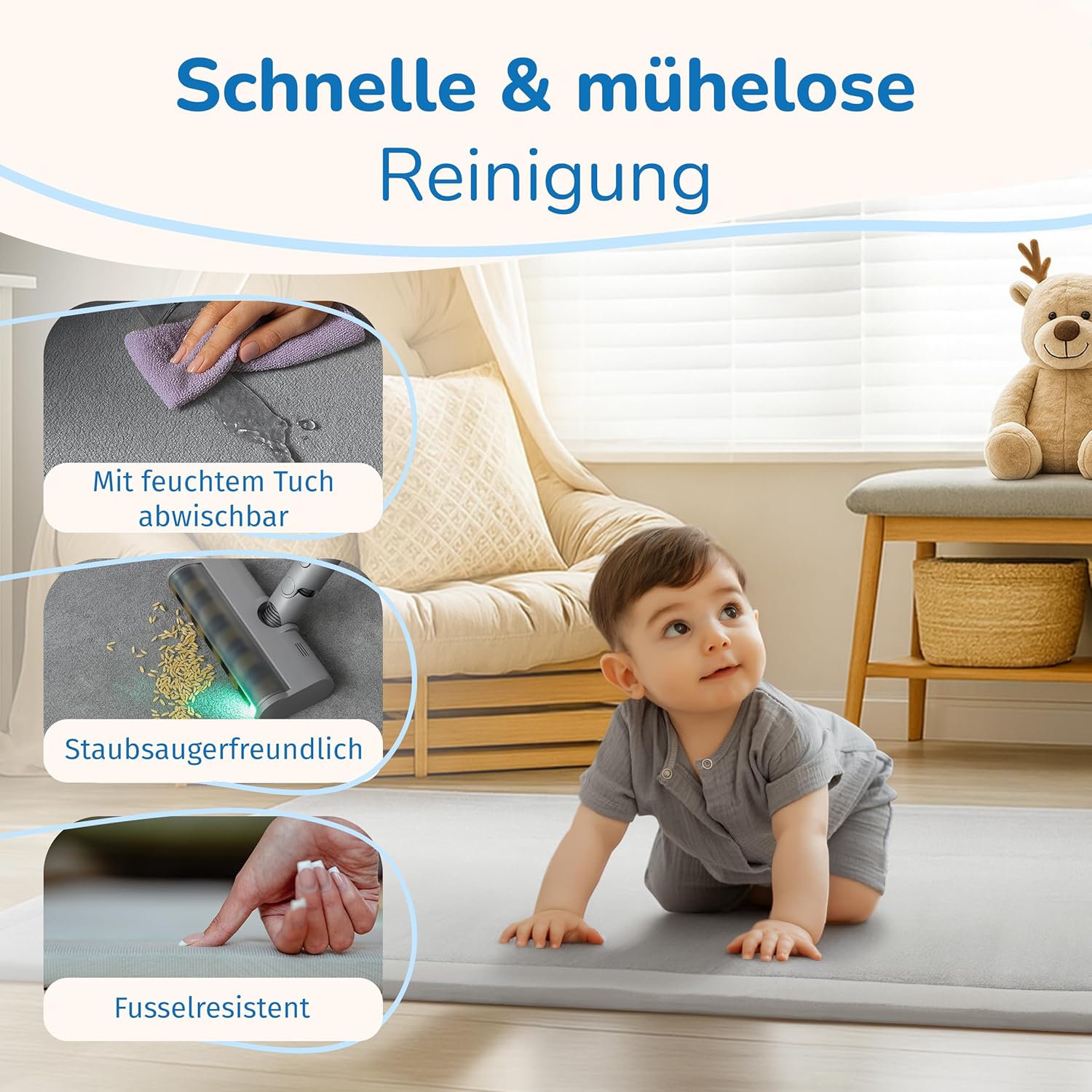 Thumbnail 6 de BabybeFun Krabbelmatte Baby – rund, 3 cm Dicke, rutschfest & warm