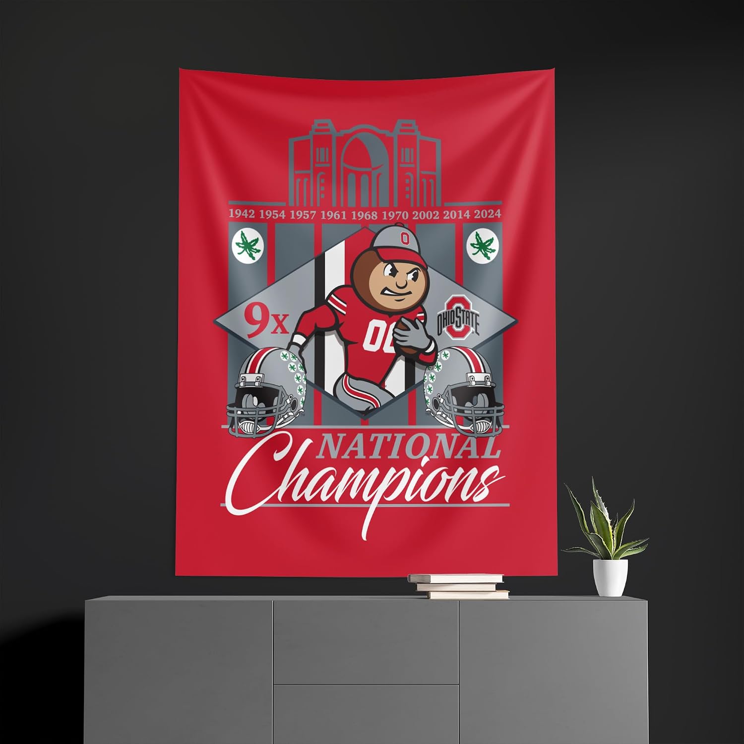 Detalle de Northwest 2024 NCAA College Football National Champions Ohio State Buckeyes Wall Hanging Tapestry (34 x 40 in)