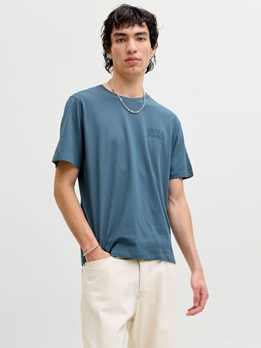 Detalle de JACK & JONES Jjecorp Logo tee SS O-Neck Noos, Blue Mirage. – Camiseta de cuello redondo con estampado en talla M