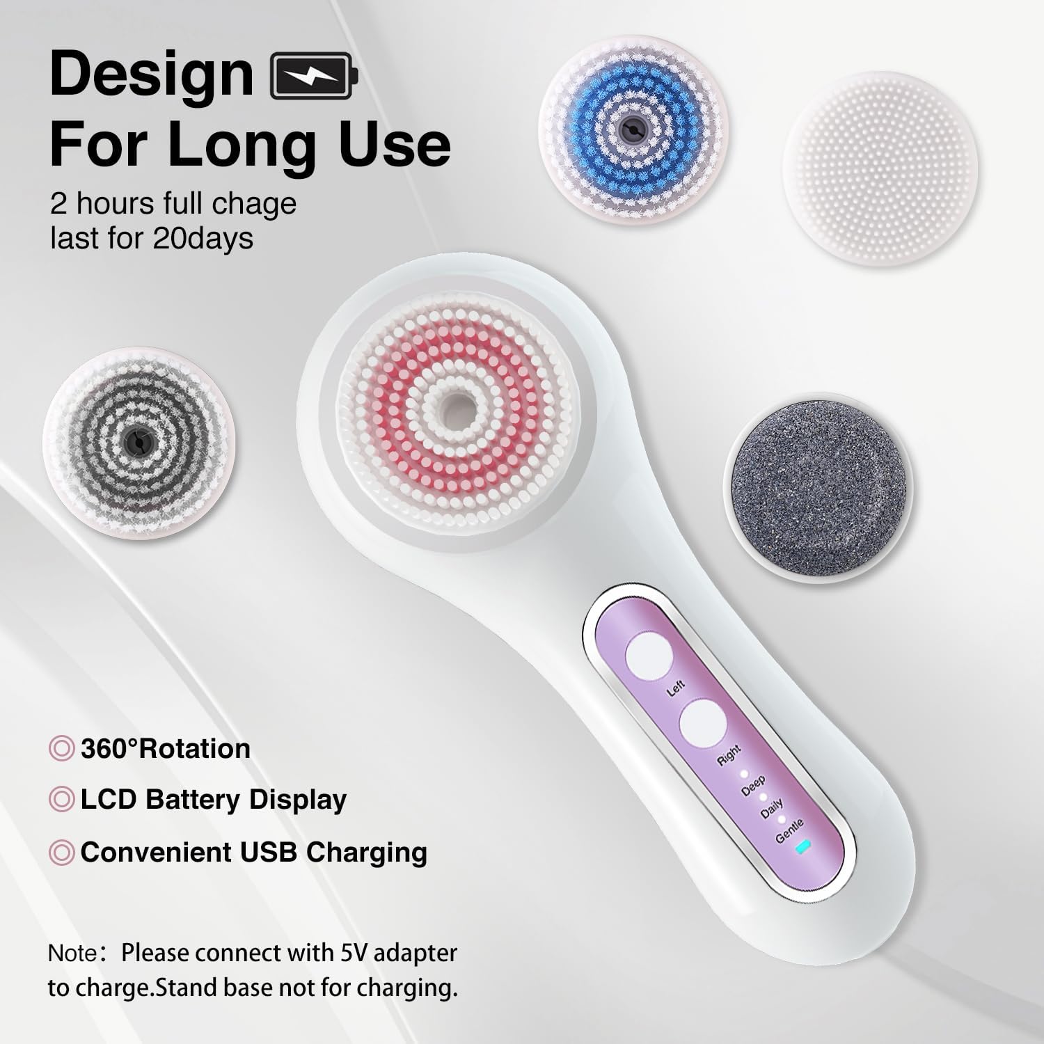 Thumbnail 3 de UMICKOO Electric Facial Cleansing Brush — 2-Way Rotating, 5 Heads, IPX7, Deep Pore Cleaning