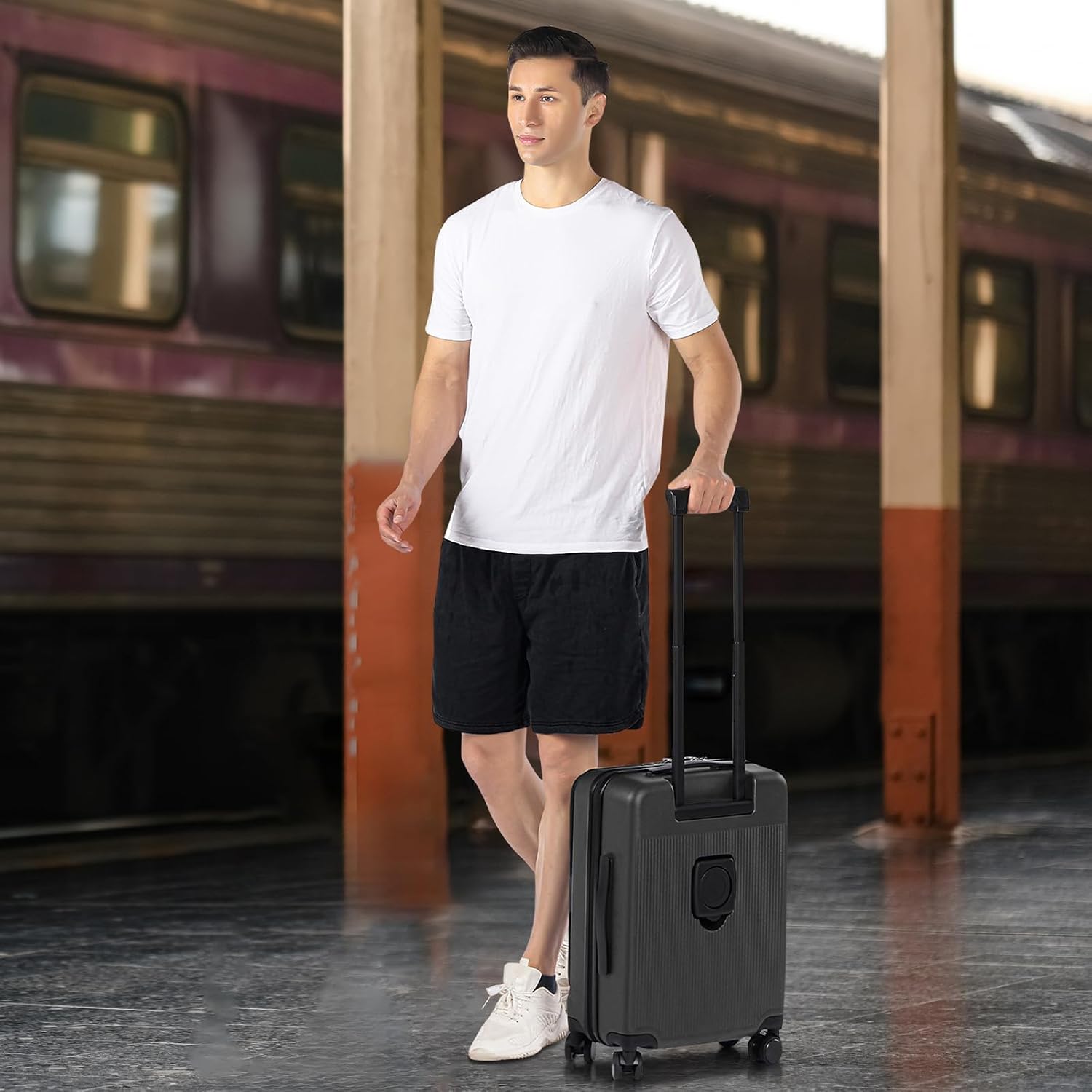 Thumbnail 6 de HUIDA TECH Valise de cabine légère 20 pouces avec compartiment pour ordinateur, serrure TSA et chargement USB