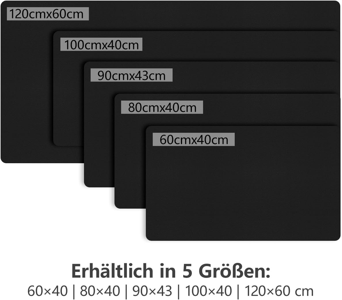 Thumbnail 1 de Zindoo Schreibtischunterlage Schwarz 120x60 cm aus PU-Leder mit rutschfester Wildleder-Rückseite
