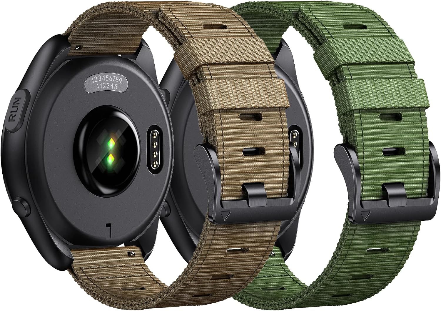 Thumbnail 6 de EKINGEEK 20mm Quick Release Nylon Strap for Garmin Vivoactive 5/6, Forerunner 55/165/255, Venu Sq 2 (Black + Green)
